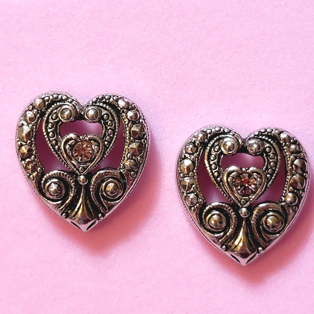 1994 Vintage Avon Elegant Era Crystal Heart Faux Marcasite and Amethyst Earrings